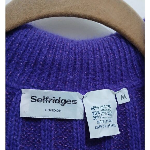 Selfridges london womens medium sweater cable  purple angora wool quiet luxury - Picture 5 of 8
